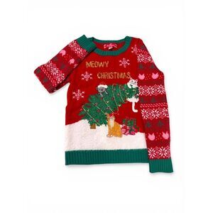 Meowy Christmas Ugly Sweater Cats Tree Red Green Women's Holiday